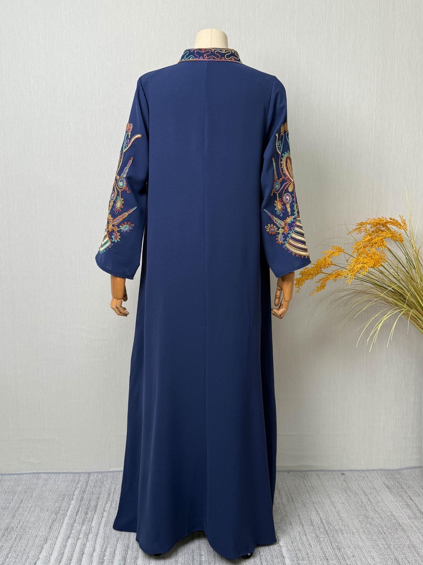 Elegant Muslim Women's Long Robe with Colorful Embroidery, Perfect for All Seasons, Stylish and Comfortable Clothing, Muslim Women Gowns Elegant Muslim Women's Long Robe with Colorful Embroidery, Perfect for All Seasons, Stylish and Comfortable Clothing, Muslim Women Gowns