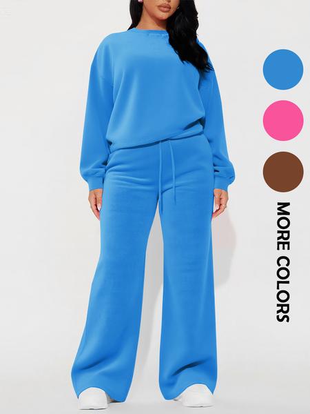 Women's Casual Fashion Long Sleeve Top & High Waist Straight Leg Pants Set, Autumn Winter, Comfortable and Stylish Clothing, Womenswear Women's Casual Fashion Long Sleeve Top & High Waist Straight Leg Pants Set, Autumn Winter, Comfortable and Stylish Clothing, Womenswear