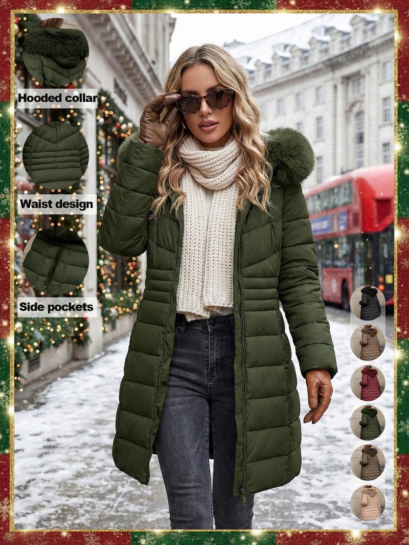 Women's Casual Hooded Waterproof Cotton Jacket, Lightweight Down Coat with Pockets, Loose Fit Thick Fabric for Fall & Winter