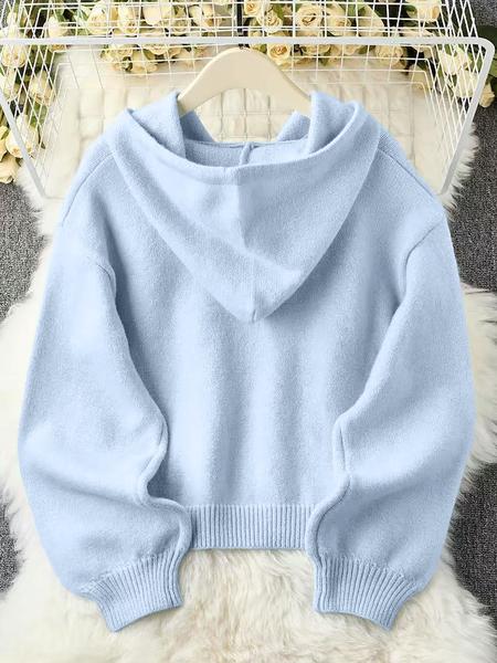 Long Sleeve Loose Knit Hoodie with Zipper Cardigan, Soft Comfortable Unique Design for Autumn & Winter Stylish Tops, Womenswear Long Sleeve Loose Knit Hoodie with Zipper Cardigan, Soft Comfortable Unique Design for Autumn & Winter Stylish Tops, Womenswear