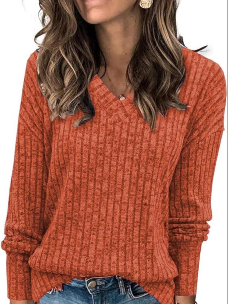 Women's Plain Drop Shoulder V Neck Tee, Casual Long Sleeve Top for Spring & Fall, Fashion Women's Clothes for Daily Wear Women's Plain Drop Shoulder V Neck Tee, Casual Long Sleeve Top for Spring & Fall, Fashion Women's Clothes for Daily Wear