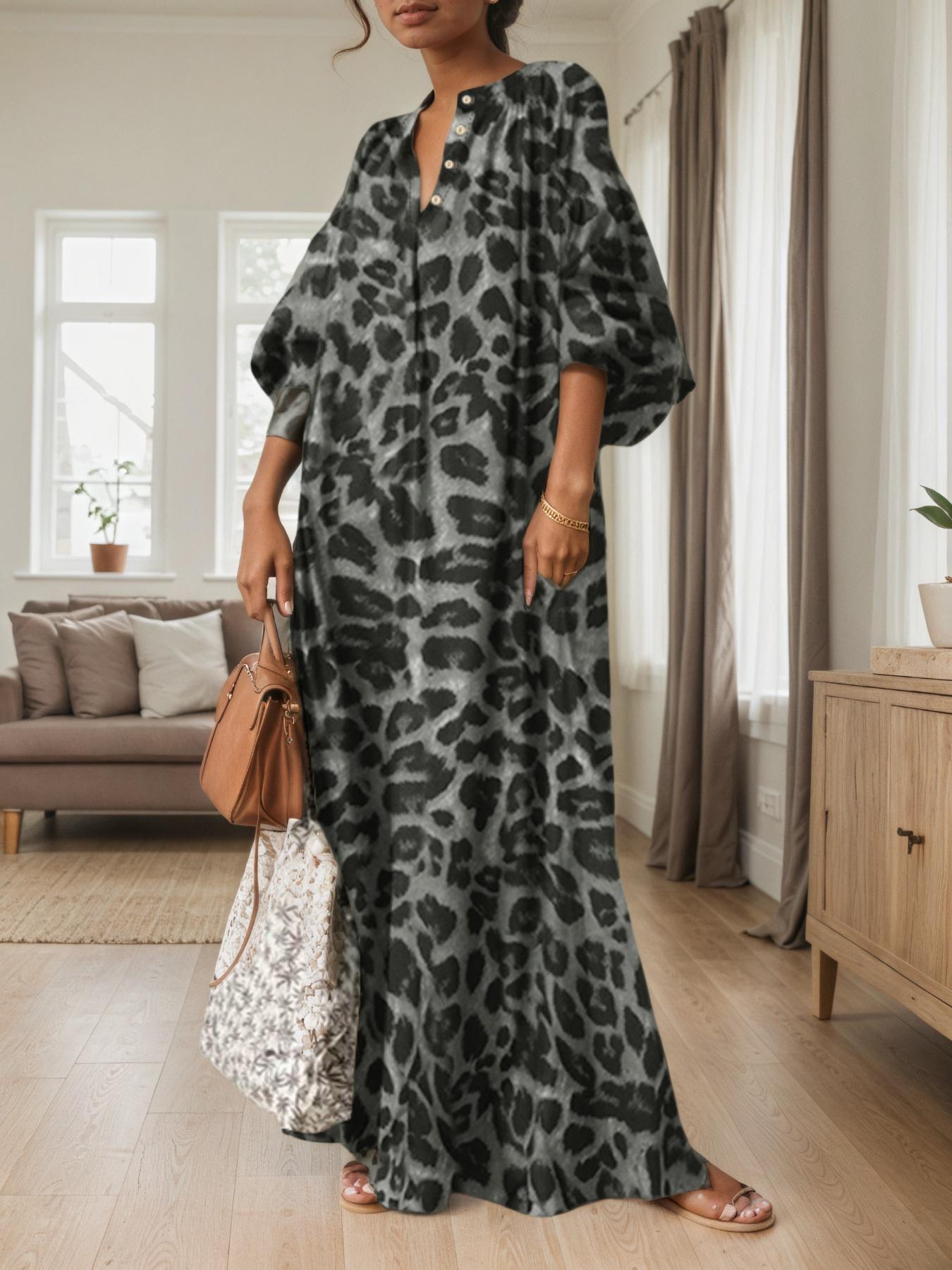 Women's Casual Boho All-Over Leopard Print Dress, Street Long Dress for Vacation Wear, Ladies Clothes for Daily Wear Women's Casual Boho All-Over Leopard Print Dress, Street Long Dress for Vacation Wear, Ladies Clothes for Daily Wear