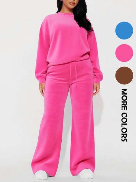Women's Casual Fashion Long Sleeve Top & High Waist Straight Leg Pants Set, Autumn Winter, Comfortable and Stylish Clothing, Womenswear Women's Casual Fashion Long Sleeve Top & High Waist Straight Leg Pants Set, Autumn Winter, Comfortable and Stylish Clothing, Womenswear