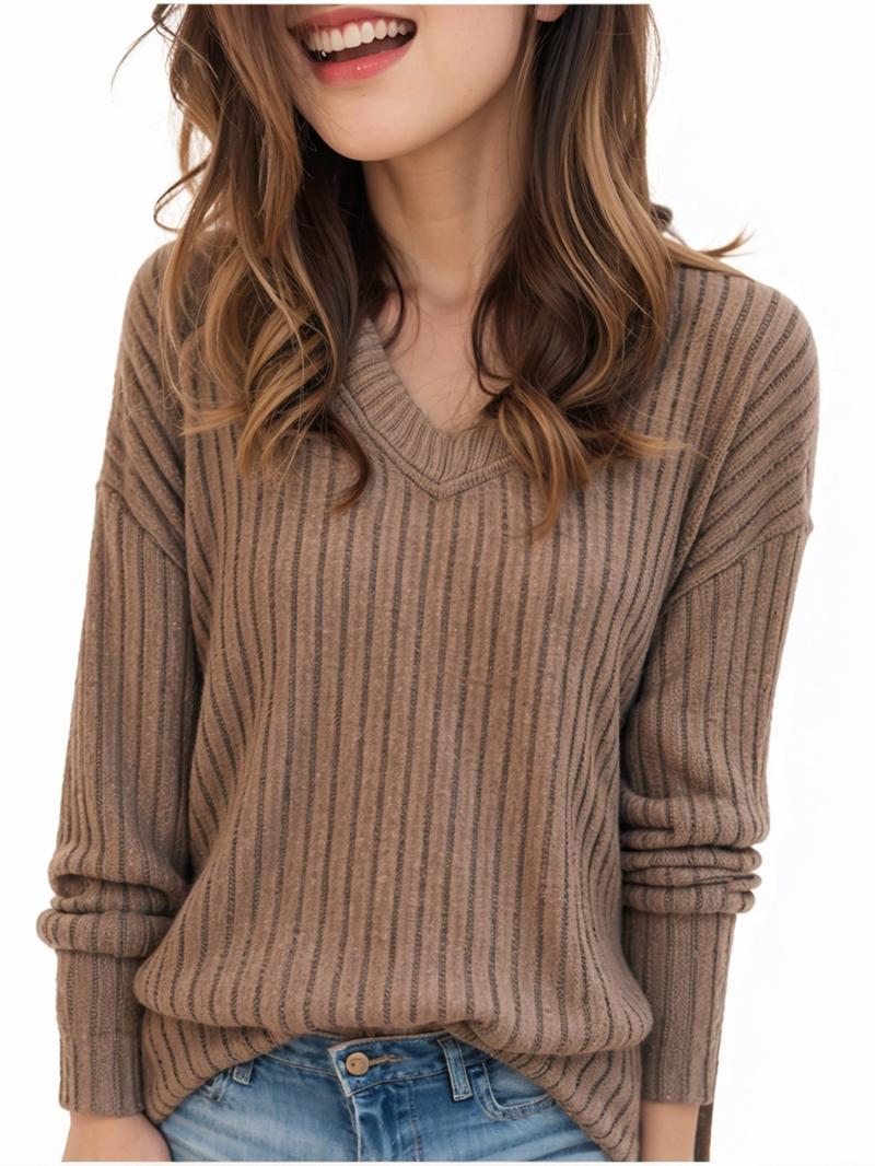 Women's Plain Drop Shoulder V Neck Tee, Casual Long Sleeve Top for Spring & Fall, Fashion Women's Clothes for Daily Wear Women's Plain Drop Shoulder V Neck Tee, Casual Long Sleeve Top for Spring & Fall, Fashion Women's Clothes for Daily Wear