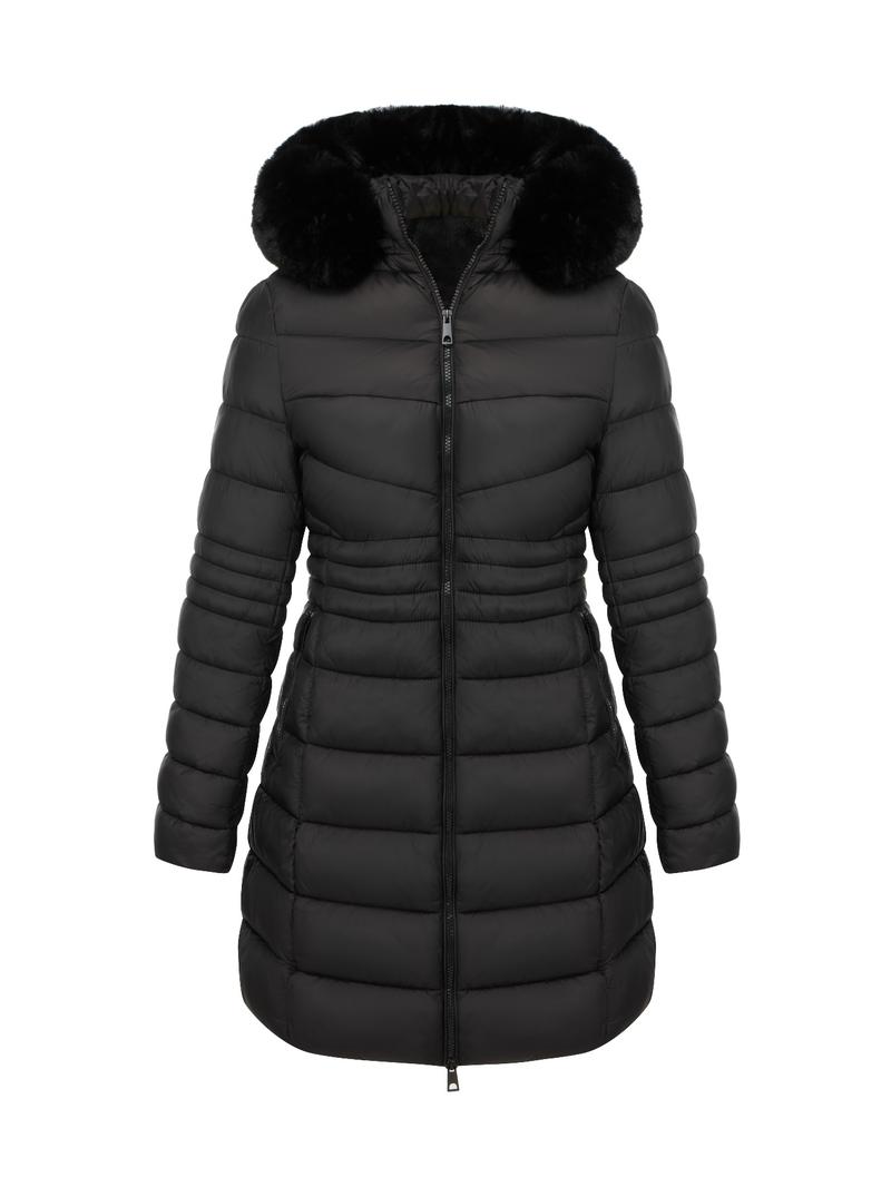 Women's Casual Hooded Waterproof Cotton Jacket, Lightweight Down Coat with Pockets, Loose Fit Thick Fabric for Fall & Winter