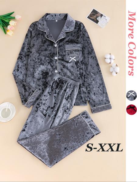 Women's Elegant Winter Pajama Set, Fitted Long Sleeve Button-Up Top & Warm Pants, Comfortable Home Wear for Cold Weather Women's Elegant Winter Pajama Set, Fitted Long Sleeve Button-Up Top & Warm Pants, Comfortable Home Wear for Cold Weather