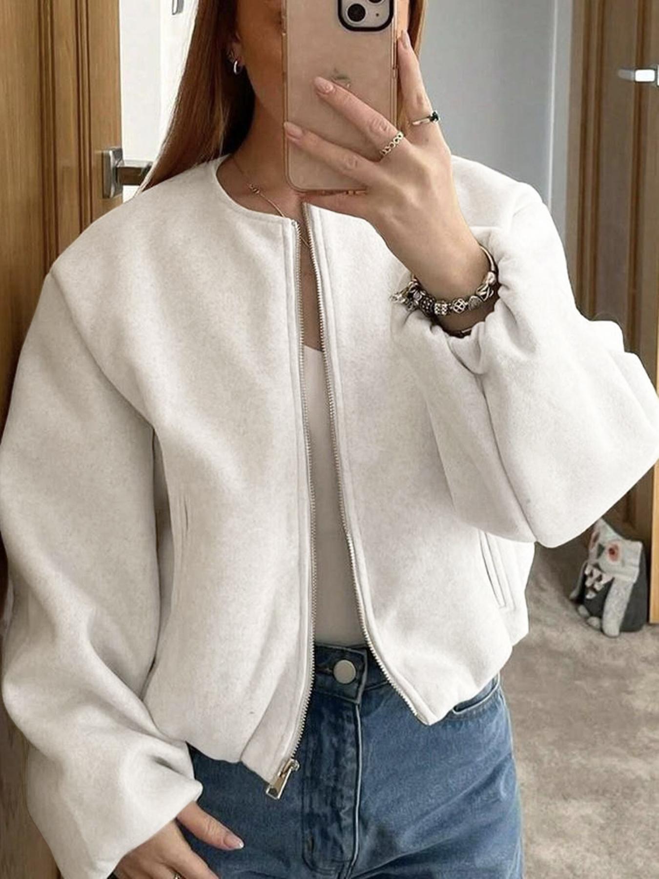 Women's Zipper Jacket Coat, Casual Style Women's Outerwear, Perfect for Fall & Winter Daily Wear, Fitted Design, Woven, Moderate Fabric Thickness Women's Zipper Jacket Coat, Casual Style Women's Outerwear, Perfect for Fall & Winter Daily Wear, Fitted Design, Woven, Moderate Fabric Thickness