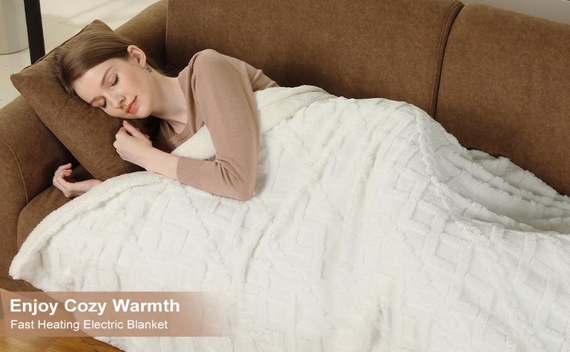 GARVEE Heated Throw Blanket - Thick Tufted Sherpa Electric Blanket Throw with 10 Heating Levels and 10 Time Settings, ETL Certified Machine Washable Fast Heating Blanket Throw 50"×60", Off White GARVEE Heated Throw Blanket - Thick Tufted Sherpa Electric Blanket Throw with 10 Heating Levels and 10 Time Settings, ETL Certified Machine Washable Fast Heating Blanket Throw 50"×60", Off White