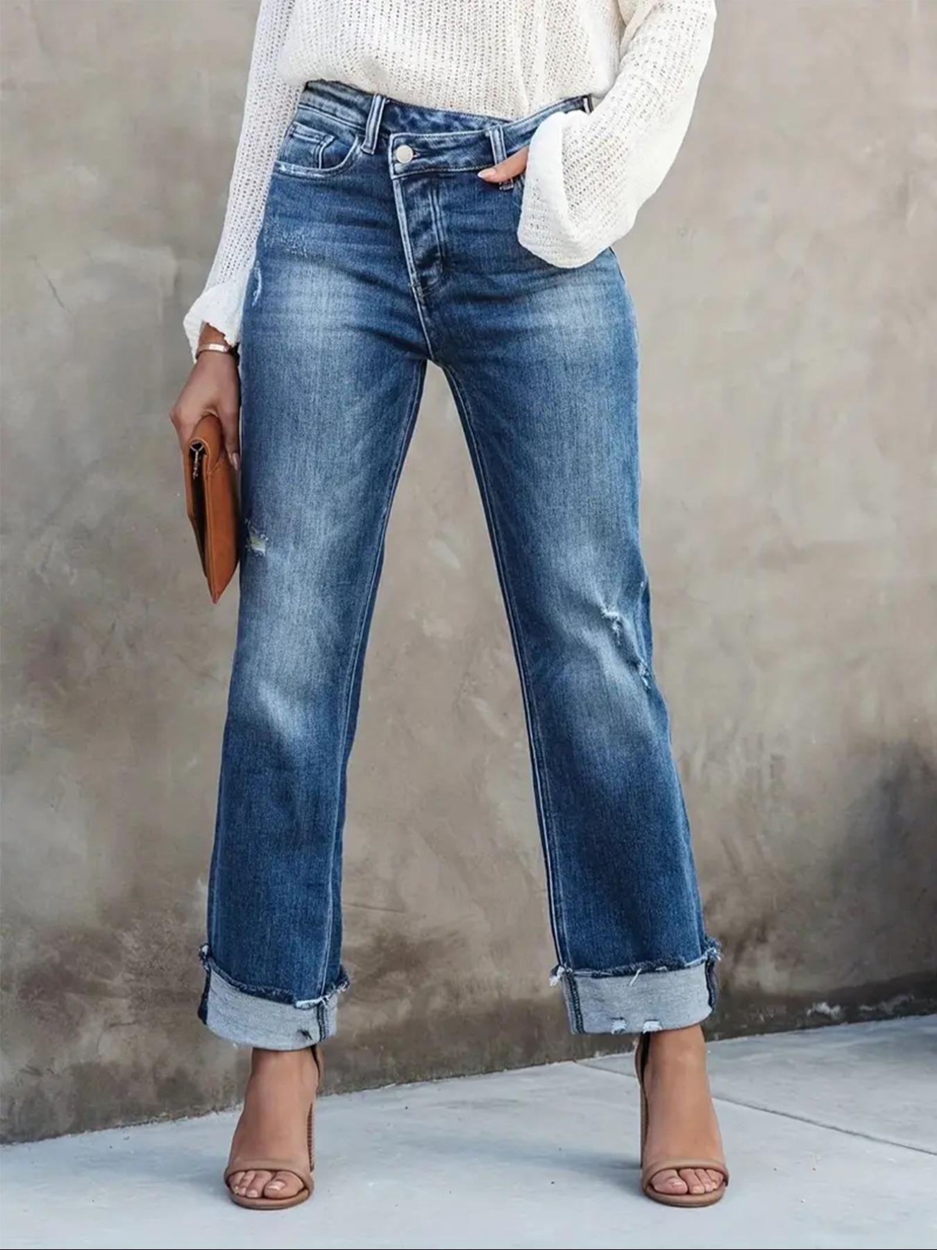 Women's Solid Color Jeans, Casual Comfy Denim Pants for Daily Wear, Ladies Bottoms for All Seasons Women's Solid Color Jeans, Casual Comfy Denim Pants for Daily Wear, Ladies Bottoms for All Seasons