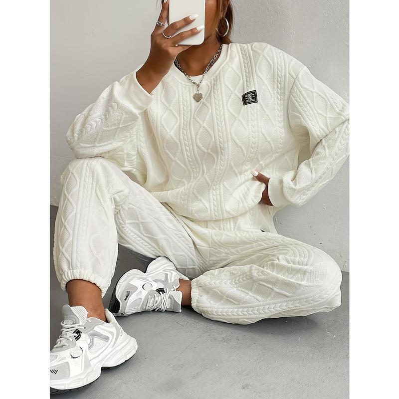 2026Women's Cozy Textured Pants Set - Soft Long Sleeve Crew Neck Sweatshirt, Comfortable Jogger Sweatpants Outfit, Casual Wear Daily Life, Suits Chic Womenswear Clothes Polyester2026 2026Women's Cozy Textured Pants Set - Soft Long Sleeve Crew Neck Sweatshirt, Comfortable Jogger Sweatpants Outfit, Casual Wear Daily Life, Suits Chic Womenswear Clothes Polyester2026