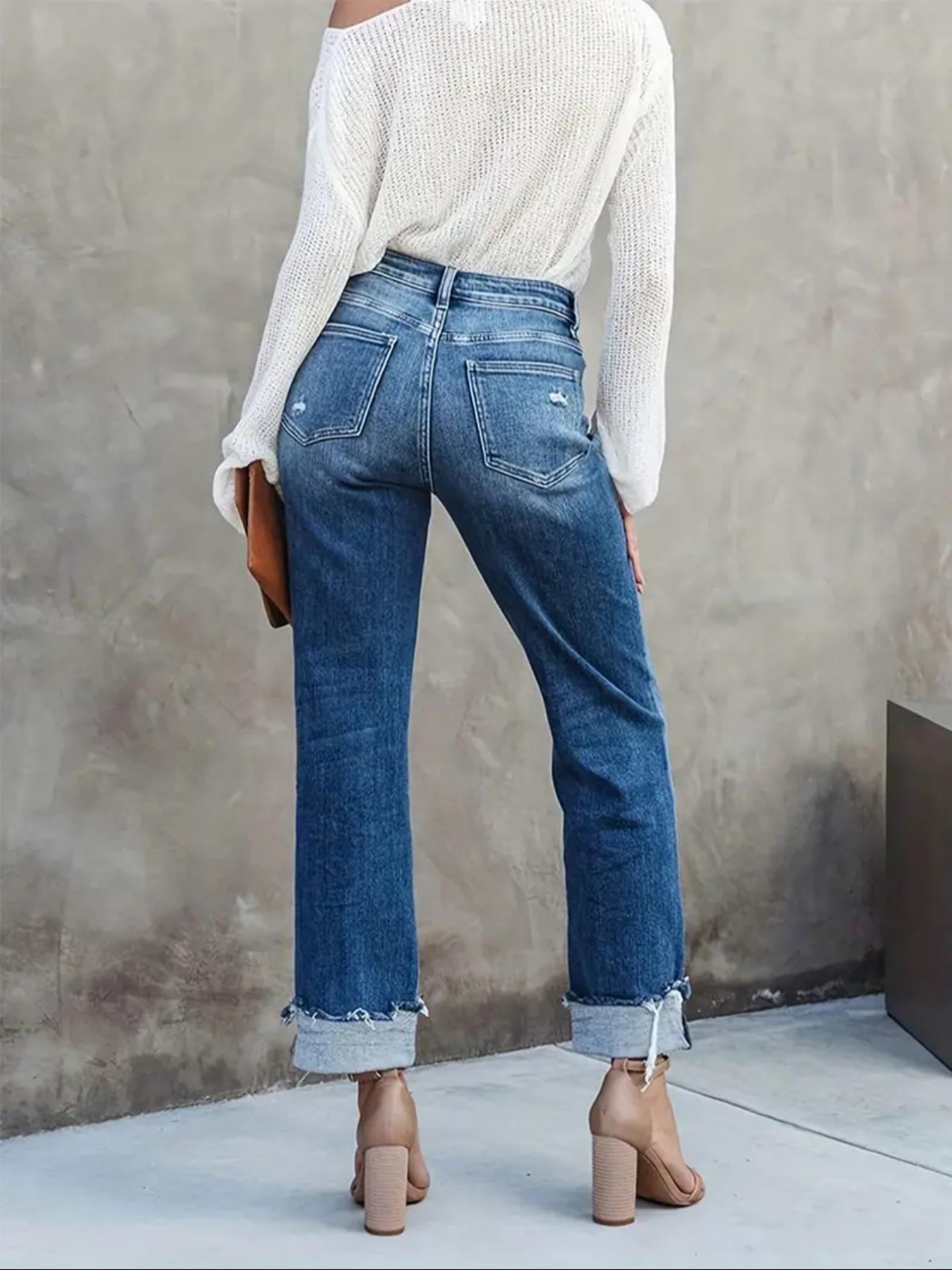 Women's Solid Color Jeans, Casual Comfy Denim Pants for Daily Wear, Ladies Bottoms for All Seasons Women's Solid Color Jeans, Casual Comfy Denim Pants for Daily Wear, Ladies Bottoms for All Seasons