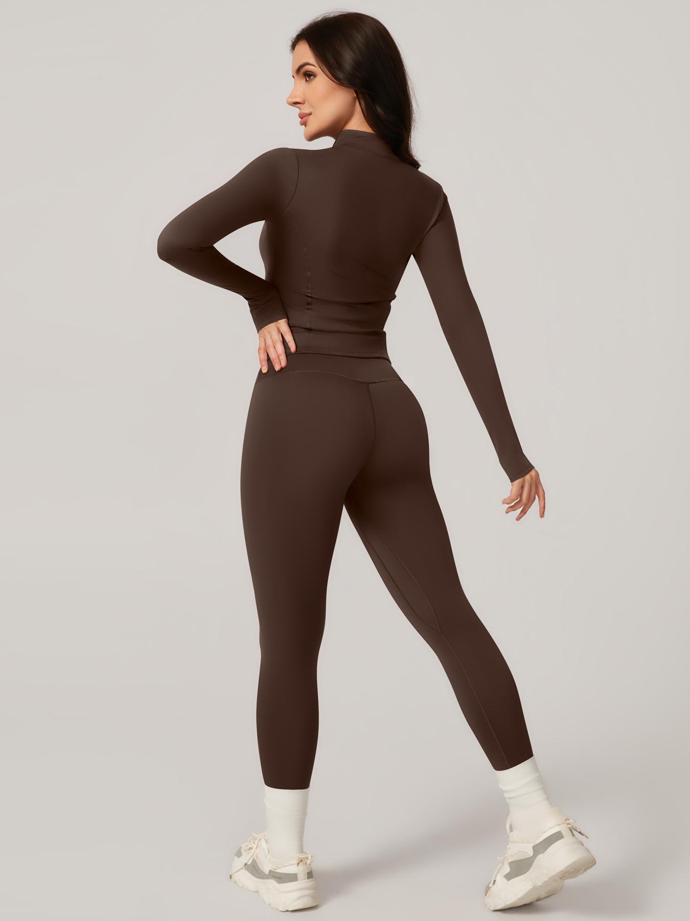 Women's Two-Piece Slim-Fitting Workout Set, Long Sleeve Top and Below-Ankle Sports Pants with Natural Waistline, All-Season Wearable Comfort Tracksuit Set, Stretchy Suit Set, Sportswear Set