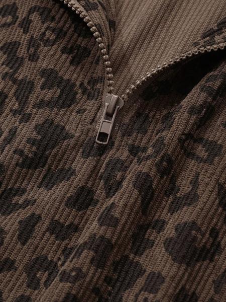 Women Casual Zip Up Front Long Sleeve Leopard Print Sweatshirt,Fall Clothes