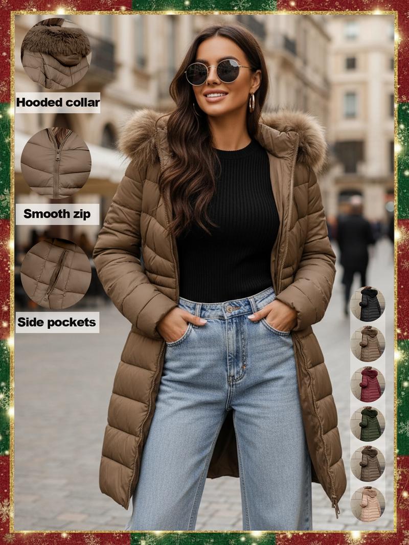 Women's Casual Hooded Waterproof Cotton Jacket, Lightweight Down Coat with Pockets, Loose Fit Thick Fabric for Fall & Winter