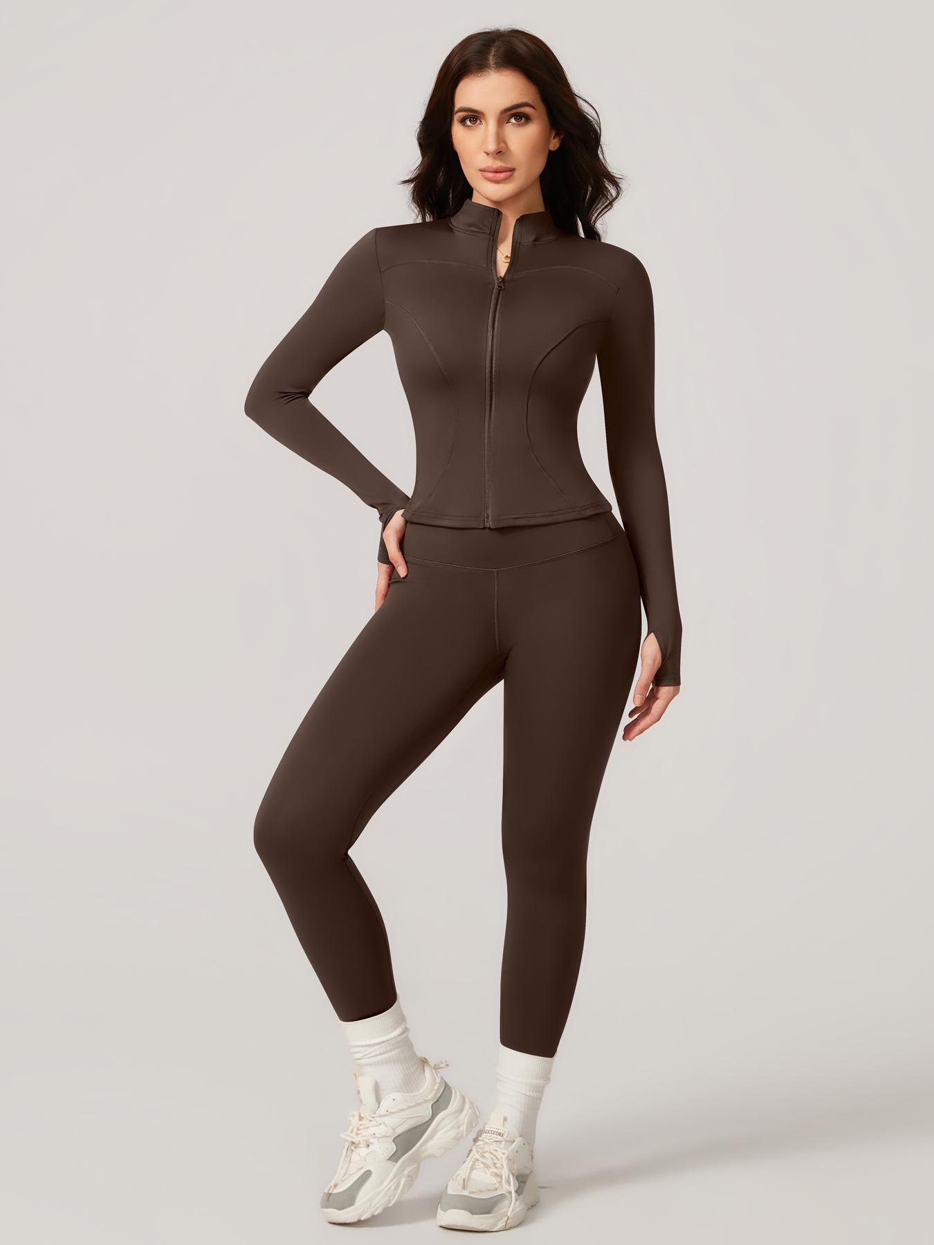 Women's Two-Piece Slim-Fitting Workout Set, Long Sleeve Top and Below-Ankle Sports Pants with Natural Waistline, All-Season Wearable Comfort Tracksuit Set, Stretchy Suit Set, Sportswear Set