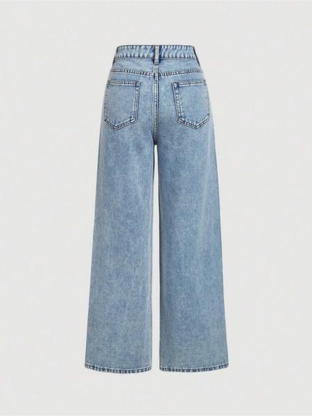 Women's Elegant High-Waisted Wide-Leg Jeans, Fitted Woven Fabric, Rhinestone Embellished, All-Season Fashion Pants Women's Elegant High-Waisted Wide-Leg Jeans, Fitted Woven Fabric, Rhinestone Embellished, All-Season Fashion Pants