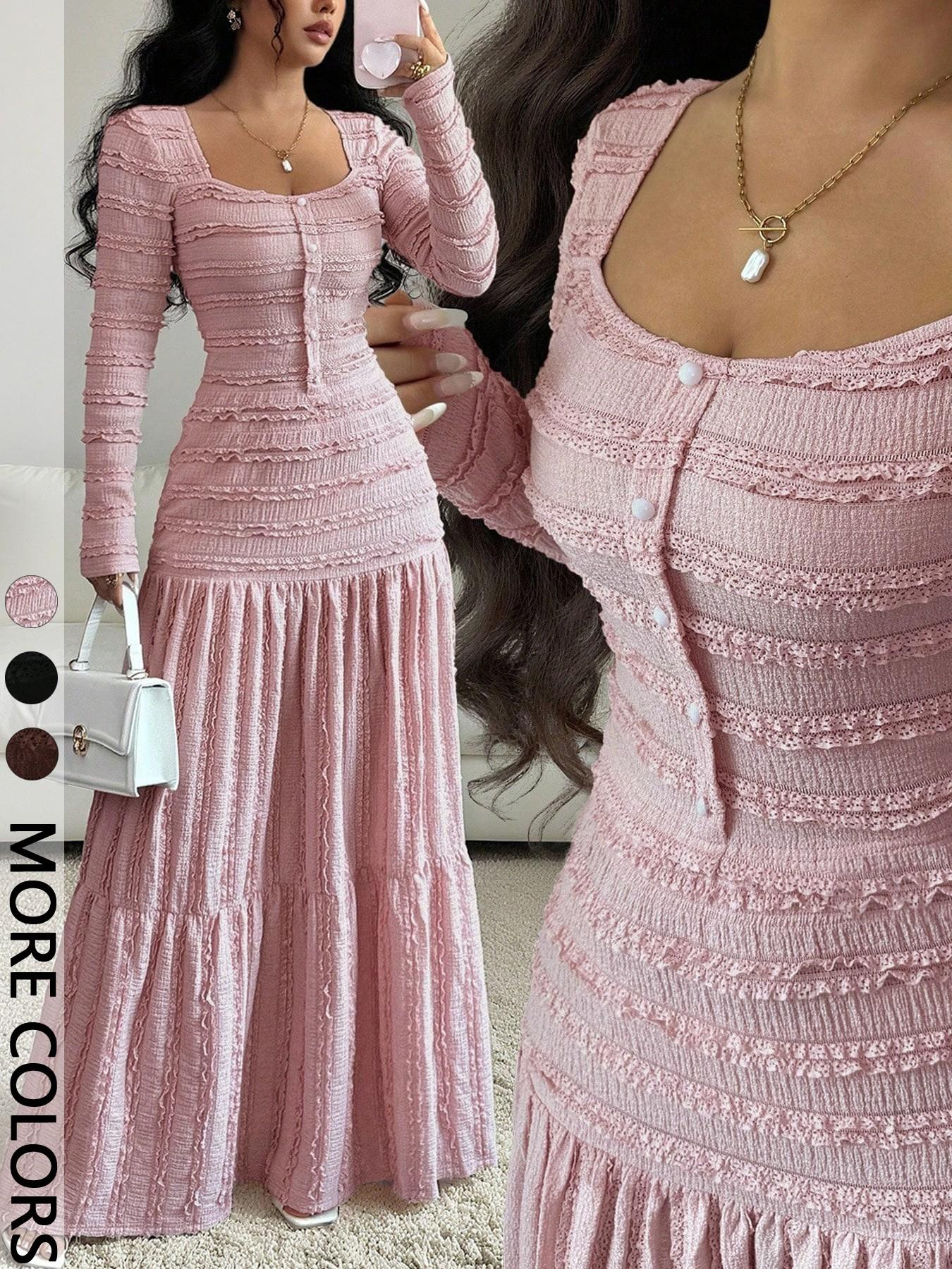 Women's Casual Elegant Party Sweet Cute Long Sleeve Square Neck Dress, Womenswear Stylish Ladies' Formal Evening Wear Elegant Gown, Perfect for Special Occasions Valentine's Day, Sweet And Cute Women's Casual Elegant Party Sweet Cute Long Sleeve Square Neck Dress, Womenswear Stylish Ladies' Formal Evening Wear Elegant Gown, Perfect for Special Occasions Valentine's Day, Sweet And Cute