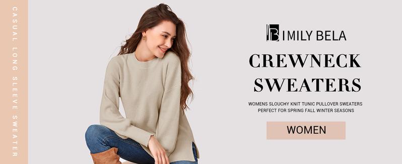 Ebifin Womens Oversized Tunic Sweaters Fall Slouchy Long Sleeve Ribbed Knit Side Slit Pullover Jumper