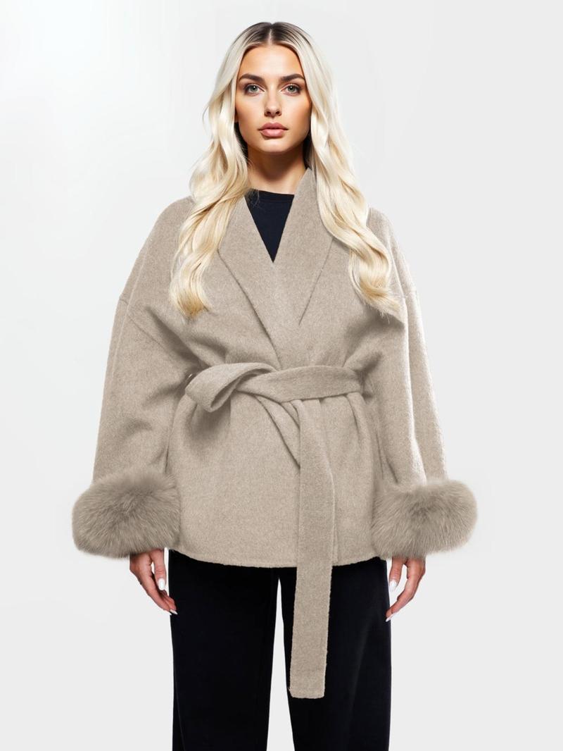 Women's Elegant Solid Color Waist Tie Plush Long Sleeve Thermal Wrap Coat Women's Elegant Solid Color Waist Tie Plush Long Sleeve Thermal Wrap Coat