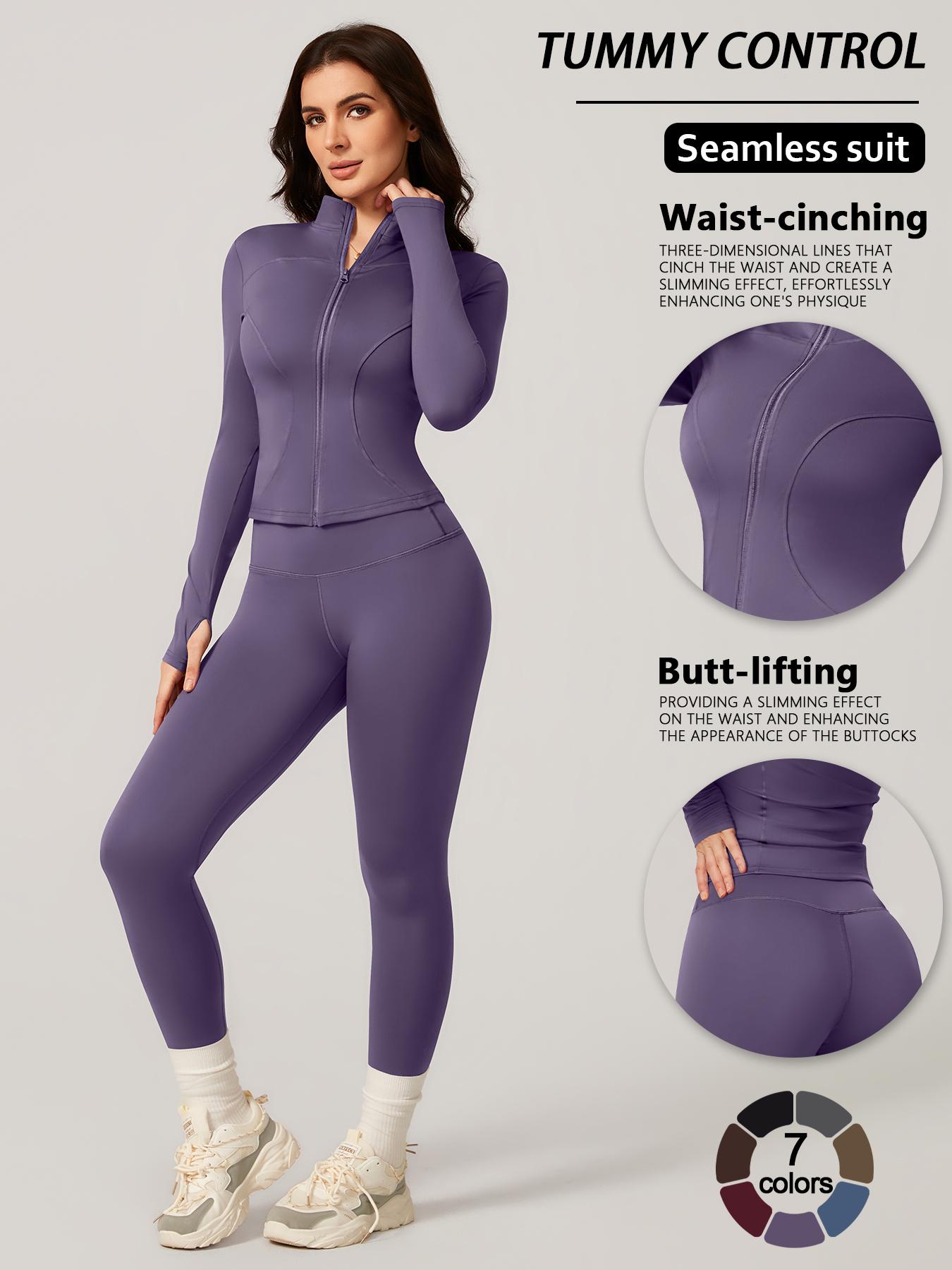 Women's Two-Piece Slim-Fitting Workout Set, Long Sleeve Top and Below-Ankle Sports Pants with Natural Waistline, All-Season Wearable Comfort Tracksuit Set, Stretchy Suit Set, Sportswear Set