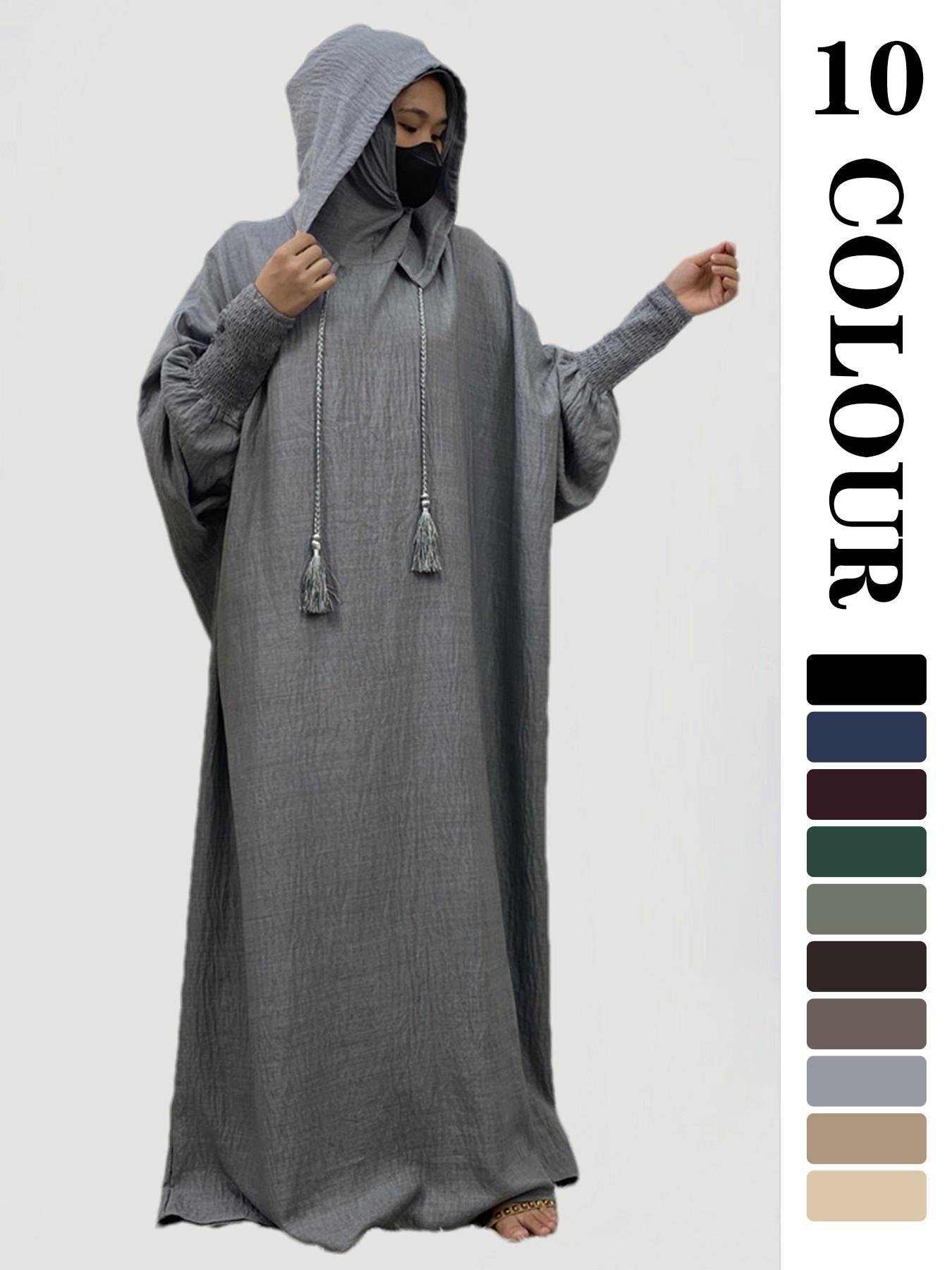 Women's Solid Hooded Dress, Casual Long Sleeve Dress for Fall & Winter, Women's Islamic Clothing for Daily Wear, Modesty Muslim Clothing Women's Solid Hooded Dress, Casual Long Sleeve Dress for Fall & Winter, Women's Islamic Clothing for Daily Wear, Modesty Muslim Clothing