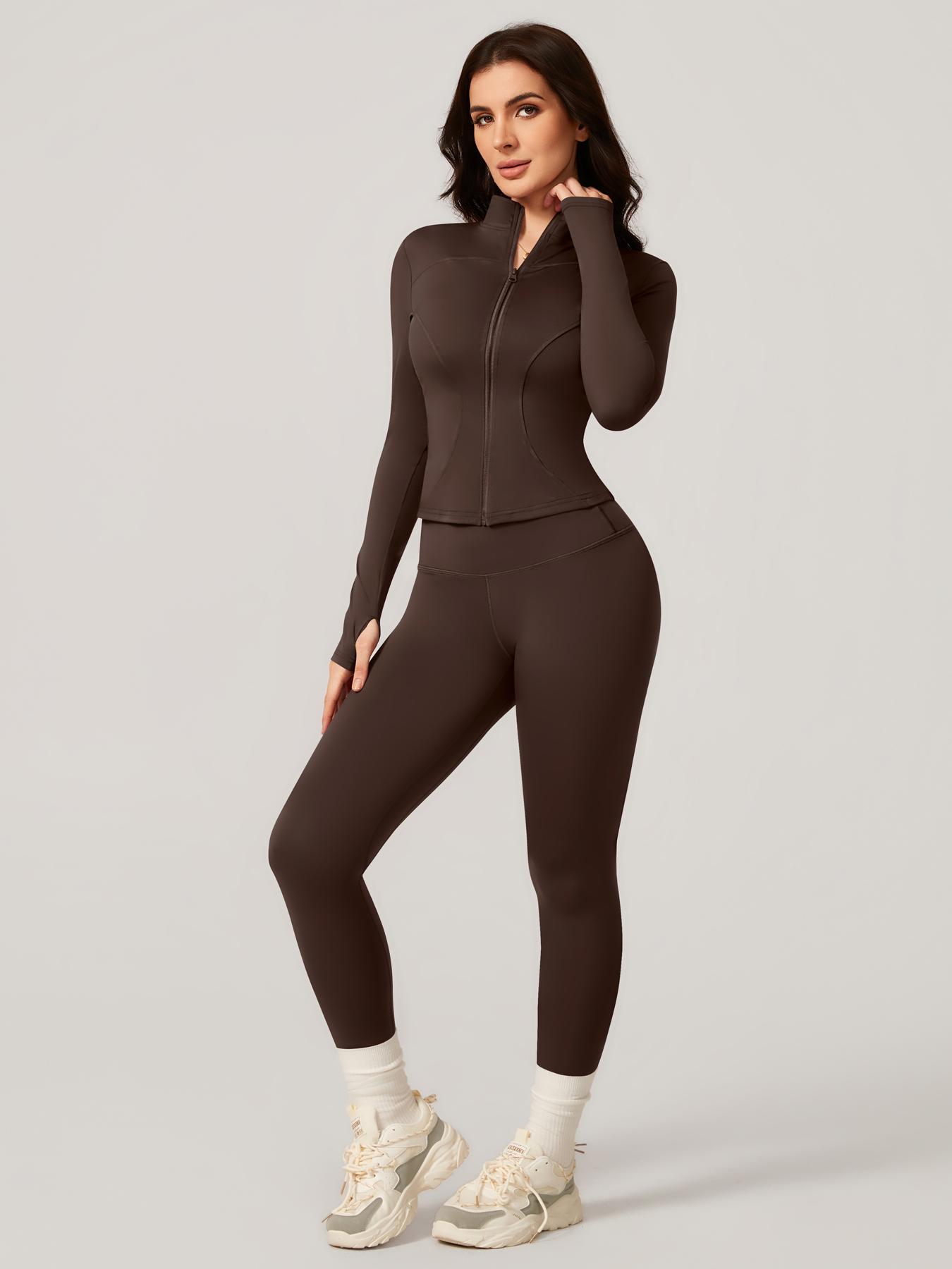 Women's Two-Piece Slim-Fitting Workout Set, Long Sleeve Top and Below-Ankle Sports Pants with Natural Waistline, All-Season Wearable Comfort Tracksuit Set, Stretchy Suit Set, Sportswear Set