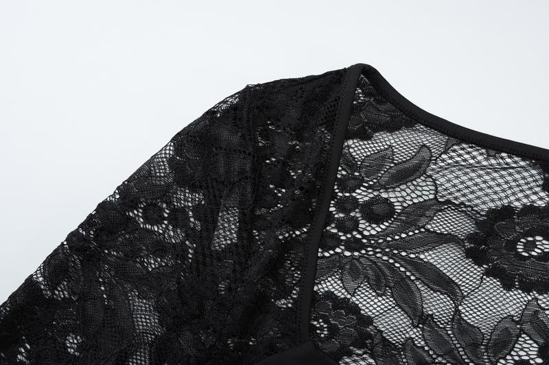 Women's Solid Color Lace Floral Spliced Ruffles Trim Sheer Long Sleeve Tee, Sexy Flower Pattern Designed Slim-fit T-shirt for Party Club Holiday, Ladies Summer Clothes, Top Women's Solid Color Lace Floral Spliced Ruffles Trim Sheer Long Sleeve Tee, Sexy Flower Pattern Designed Slim-fit T-shirt for Party Club Holiday, Ladies Summer Clothes, Top