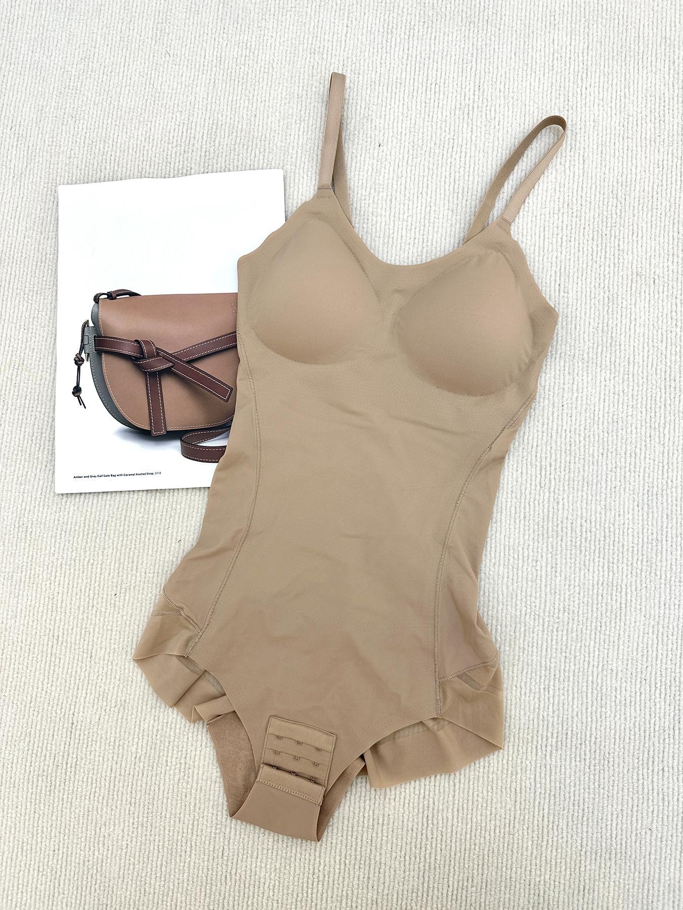 Women's Adjustable Spaghetti Strap Backless Padded Shapewear Bodysuit, Summer Clothes Women, Knitted Solid Ruched Seamless Wireless Basic Bodysuit for Summer, Women's Shapewear for Everyday Wear Women's Adjustable Spaghetti Strap Backless Padded Shapewear Bodysuit, Summer Clothes Women, Knitted Solid Ruched Seamless Wireless Basic Bodysuit for Summer, Women's Shapewear for Everyday Wear