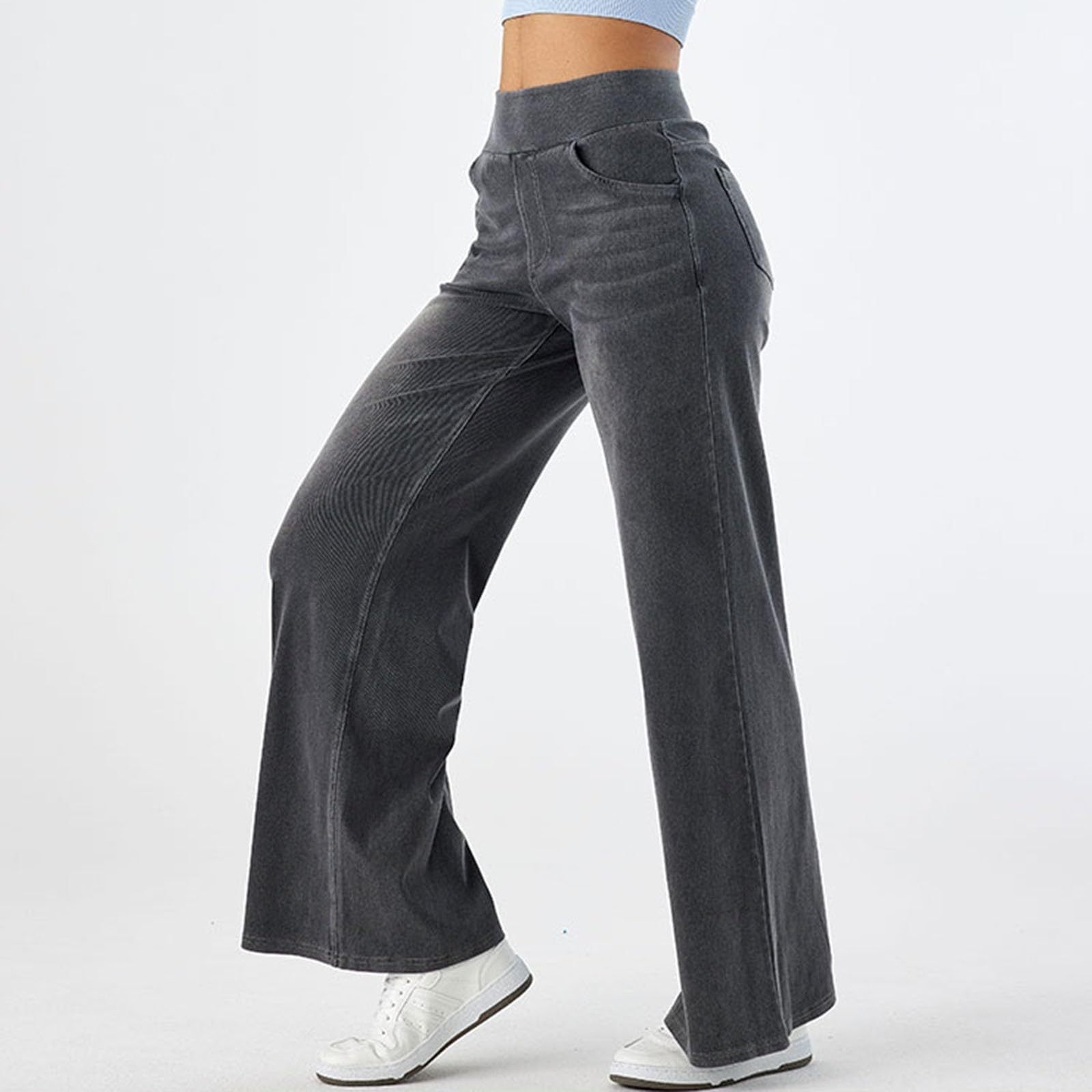 2026🔥 Halara FlexTM High Waisted Multiple Pockets Baggy Wide Leg Washed Stretchy Knit Casual Jeans
