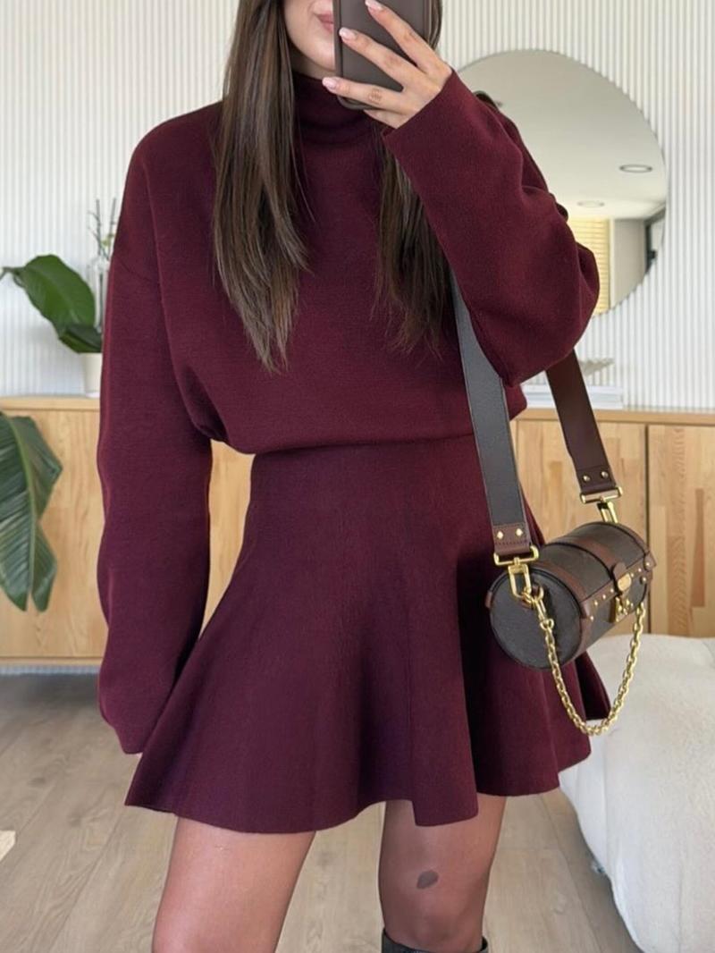 Women's Casual Half-High Neck Long Sleeve Knit Dress, Plain Color Loose-Fitting Sweater Dress, Fall & Winter Fashion Women's Casual Half-High Neck Long Sleeve Knit Dress, Plain Color Loose-Fitting Sweater Dress, Fall & Winter Fashion