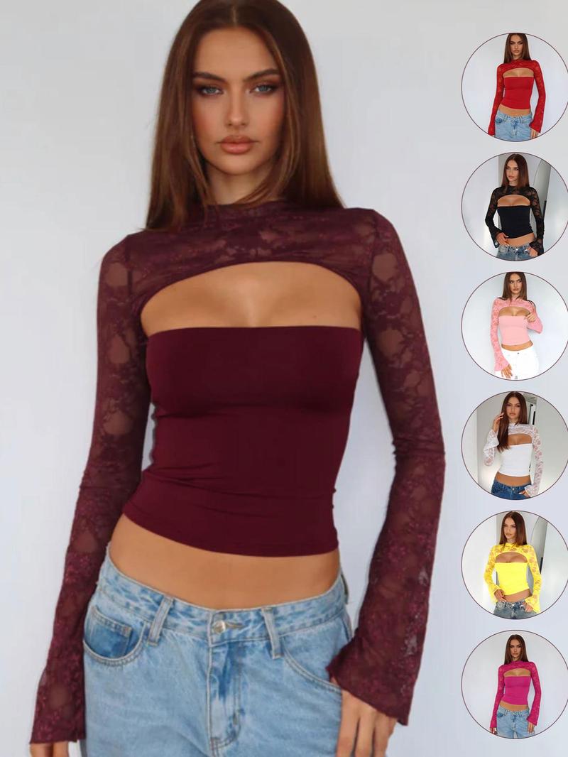 Elegant Lace Hollow Out Flare Sleeve Top, Vintage Style, Slim Fit, Show off Elegance, Perfect for Any Occasion Elegant Lace Hollow Out Flare Sleeve Top, Vintage Style, Slim Fit, Show off Elegance, Perfect for Any Occasion