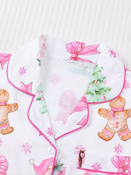 【christmas】Women's Christmas Pajama Set, Santa Cookie Print, Short Sleeve Button-up Top & Elastic Shorts, Casual All-season Sleepwear, Christmas Pyjamas, Loungewear 【christmas】Women's Christmas Pajama Set, Santa Cookie Print, Short Sleeve Button-up Top & Elastic Shorts, Casual All-season Sleepwear, Christmas Pyjamas, Loungewear