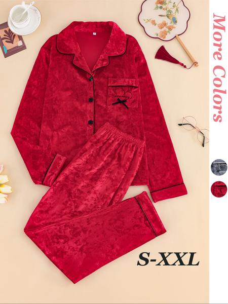 Women's Elegant Winter Pajama Set, Fitted Long Sleeve Button-Up Top & Warm Pants, Comfortable Home Wear for Cold Weather Women's Elegant Winter Pajama Set, Fitted Long Sleeve Button-Up Top & Warm Pants, Comfortable Home Wear for Cold Weather