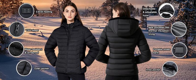 Norwell Heated Hoodie Jacket with 7.4V/3A 5000mAh Battery Pack, Dual Control 5Heat Zones LED Waterproof Comfort Basic Winter Clothes Men, Plus Size Women's Clothing - Black Norwell Heated Hoodie Jacket with 7.4V/3A 5000mAh Battery Pack, Dual Control 5Heat Zones LED Waterproof Comfort Basic Winter Clothes Men, Plus Size Women's Clothing - Black