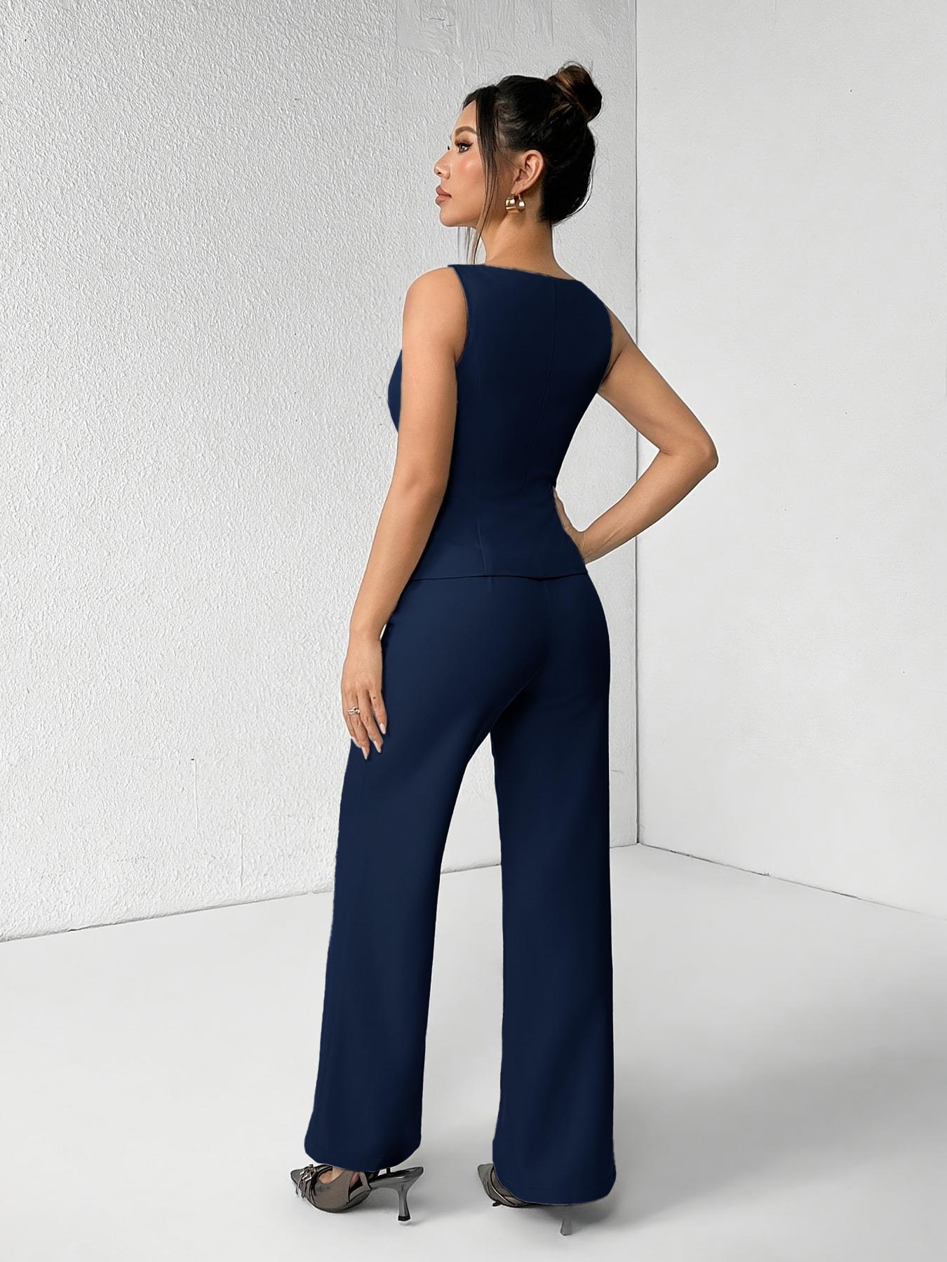 Women's Solid Button Front Sleeveless Tank Top & Wide Leg Pants Set, Casual Elegant Chic Minimalist Fashion Two-piece Set for Summer, Women's Clothing for Daily Wear, Suits, Office Siren Outfits, Casual Matching Set, Corporate Outfits Women Women's Solid Button Front Sleeveless Tank Top & Wide Leg Pants Set, Casual Elegant Chic Minimalist Fashion Two-piece Set for Summer, Women's Clothing for Daily Wear, Suits, Office Siren Outfits, Casual Matching Set, Corporate Outfits Women