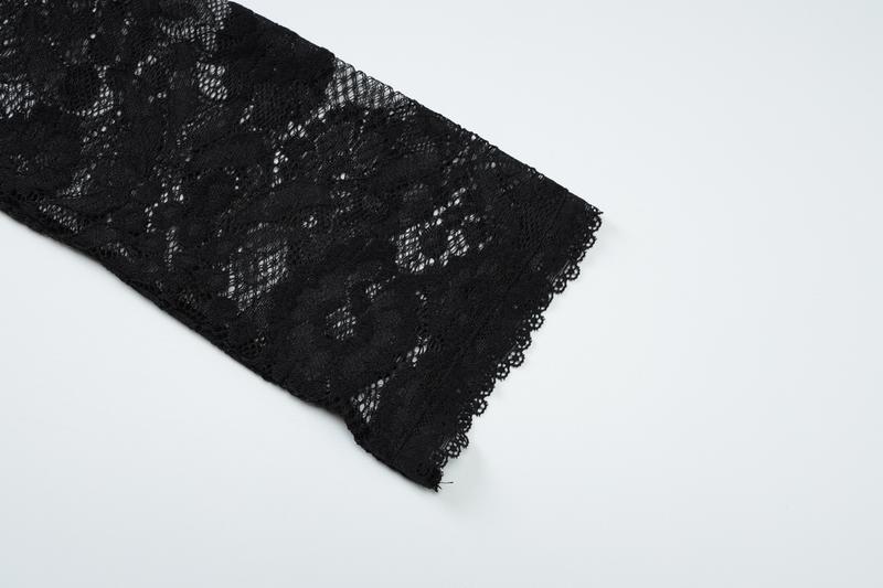 Women's Solid Color Lace Floral Spliced Ruffles Trim Sheer Long Sleeve Tee, Sexy Flower Pattern Designed Slim-fit T-shirt for Party Club Holiday, Ladies Summer Clothes, Top Women's Solid Color Lace Floral Spliced Ruffles Trim Sheer Long Sleeve Tee, Sexy Flower Pattern Designed Slim-fit T-shirt for Party Club Holiday, Ladies Summer Clothes, Top