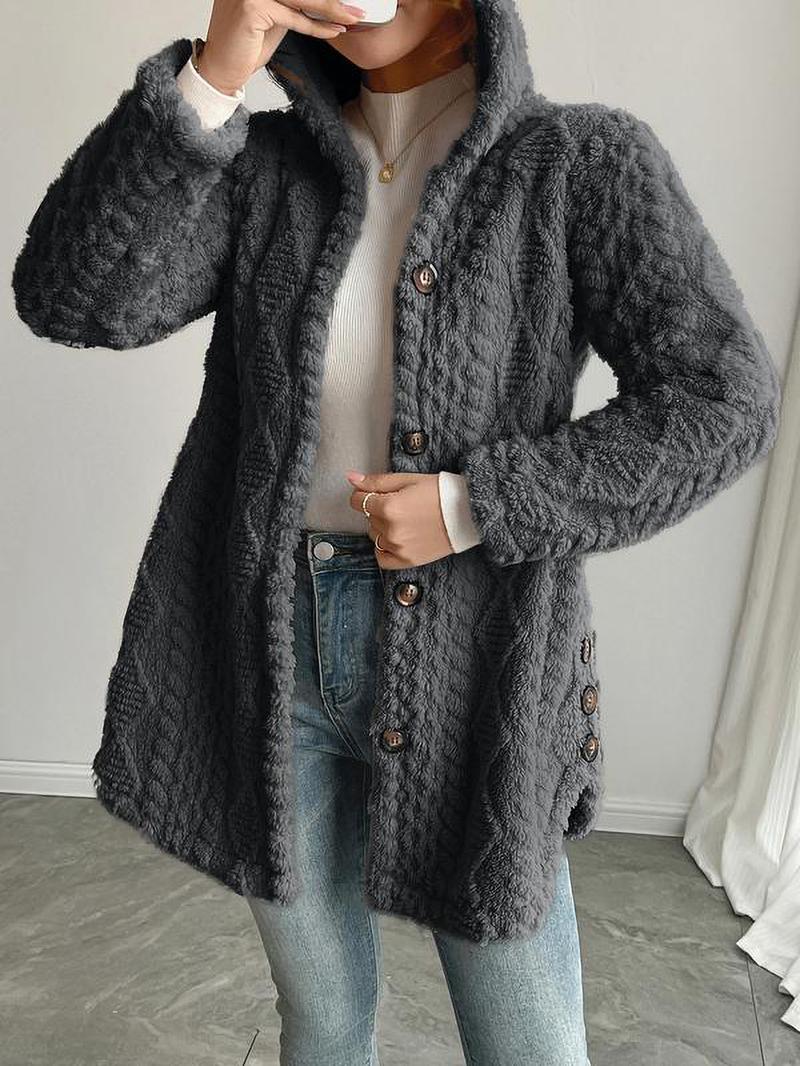 Women's Solid Color Fuzzy Hooded Jacket, Casual Long Sleeve Outerwear for Daily Wear, Ladies Clothes for All Seasons Women's Solid Color Fuzzy Hooded Jacket, Casual Long Sleeve Outerwear for Daily Wear, Ladies Clothes for All Seasons