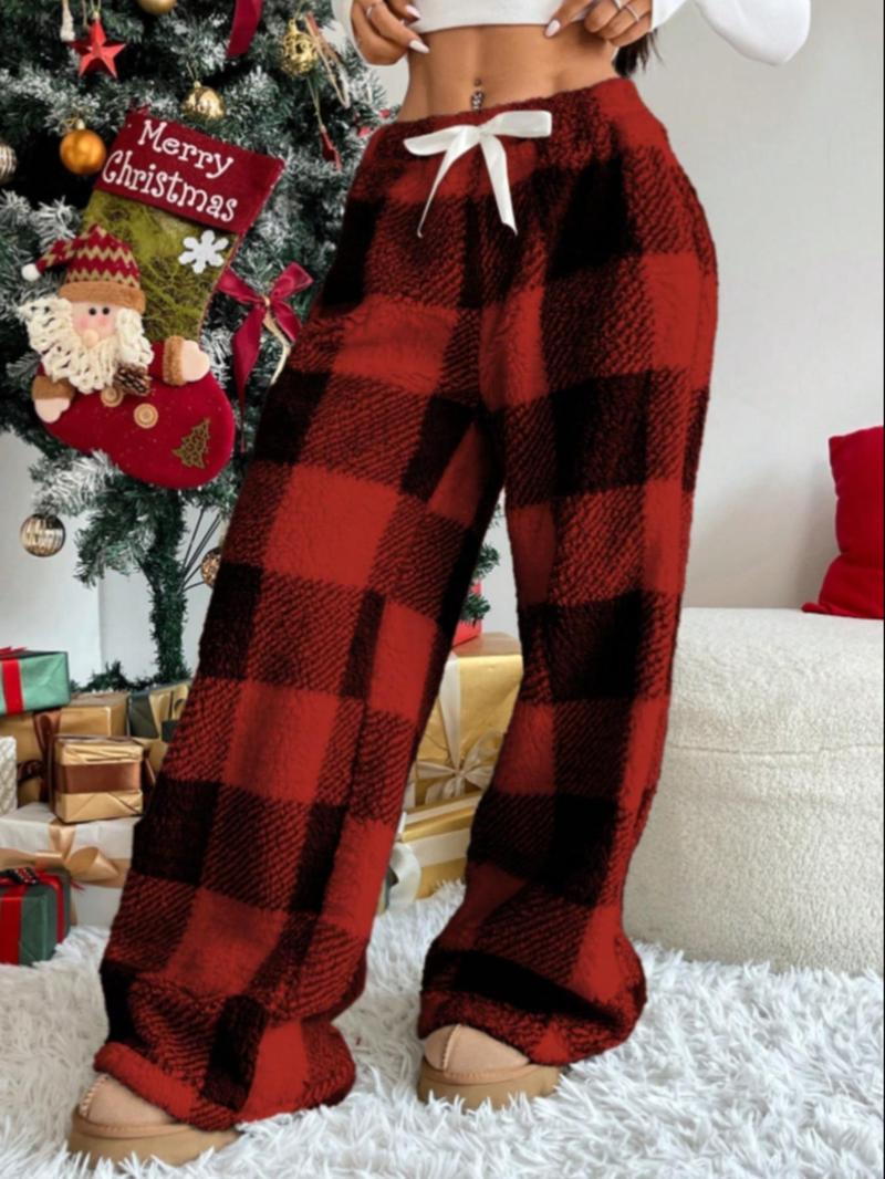 Winter New Vintage Plaid Elastic Straight Loose Thick Warm Casual Pants, Comfortable and Stylish for Cold Weather Wear Winter New Vintage Plaid Elastic Straight Loose Thick Warm Casual Pants, Comfortable and Stylish for Cold Weather Wear