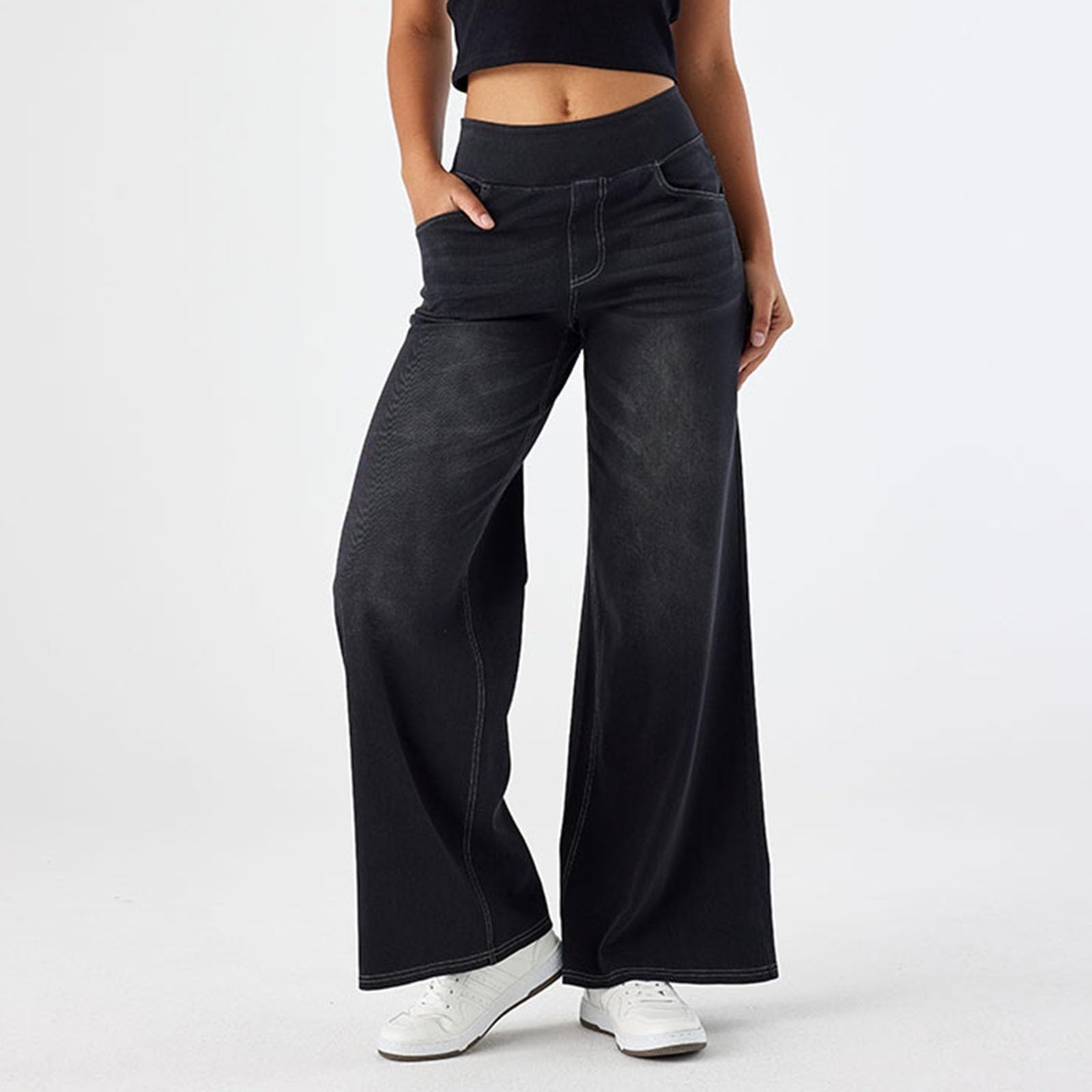 2026🔥 Halara FlexTM High Waisted Multiple Pockets Baggy Wide Leg Washed Stretchy Knit Casual Jeans