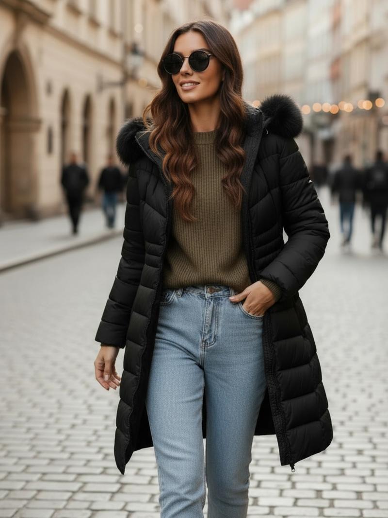 Women's Casual Hooded Waterproof Cotton Jacket, Lightweight Down Coat with Pockets, Loose Fit Thick Fabric for Fall & Winter