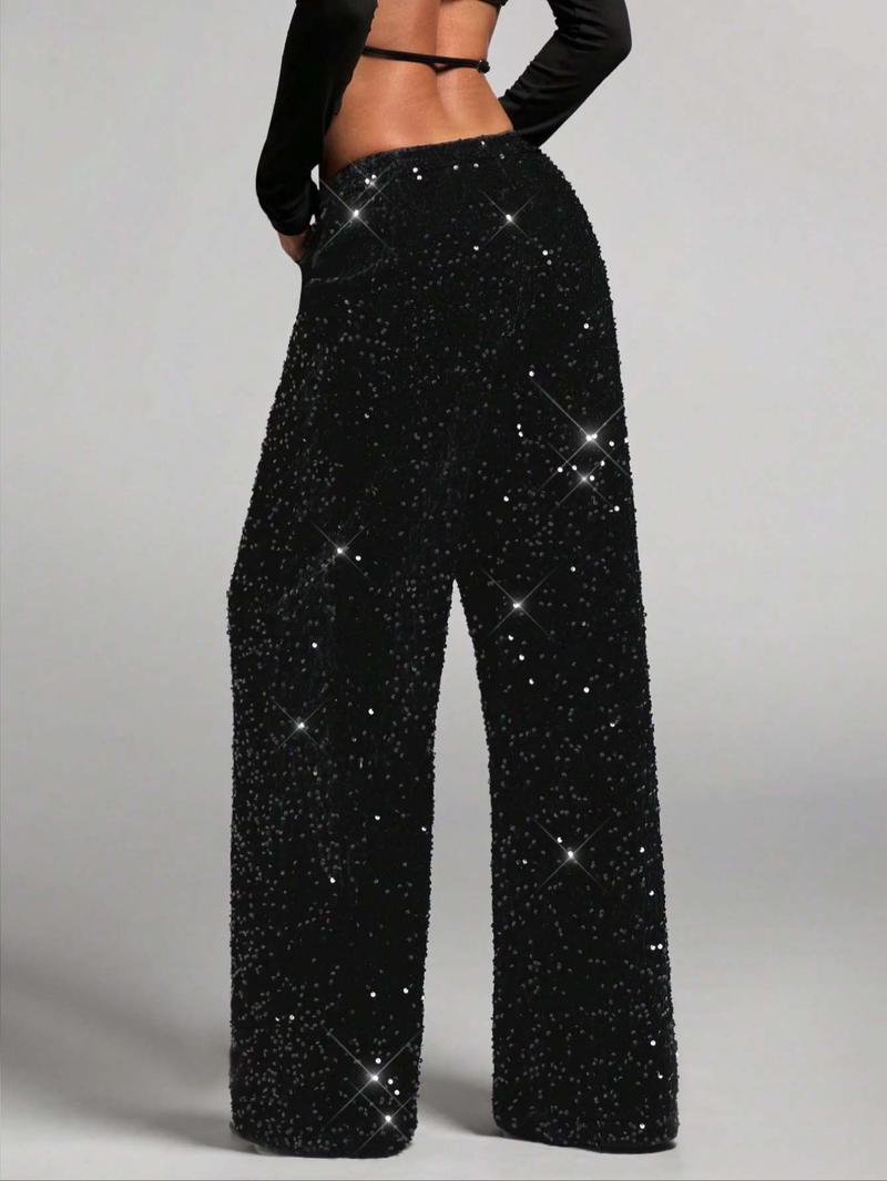 Women's Fashion Pants with Elastic Waistband, Bow Tie Design, Sequin Detailing, Stylish Long Trousers for Casual Wear Women's Fashion Pants with Elastic Waistband, Bow Tie Design, Sequin Detailing, Stylish Long Trousers for Casual Wear
