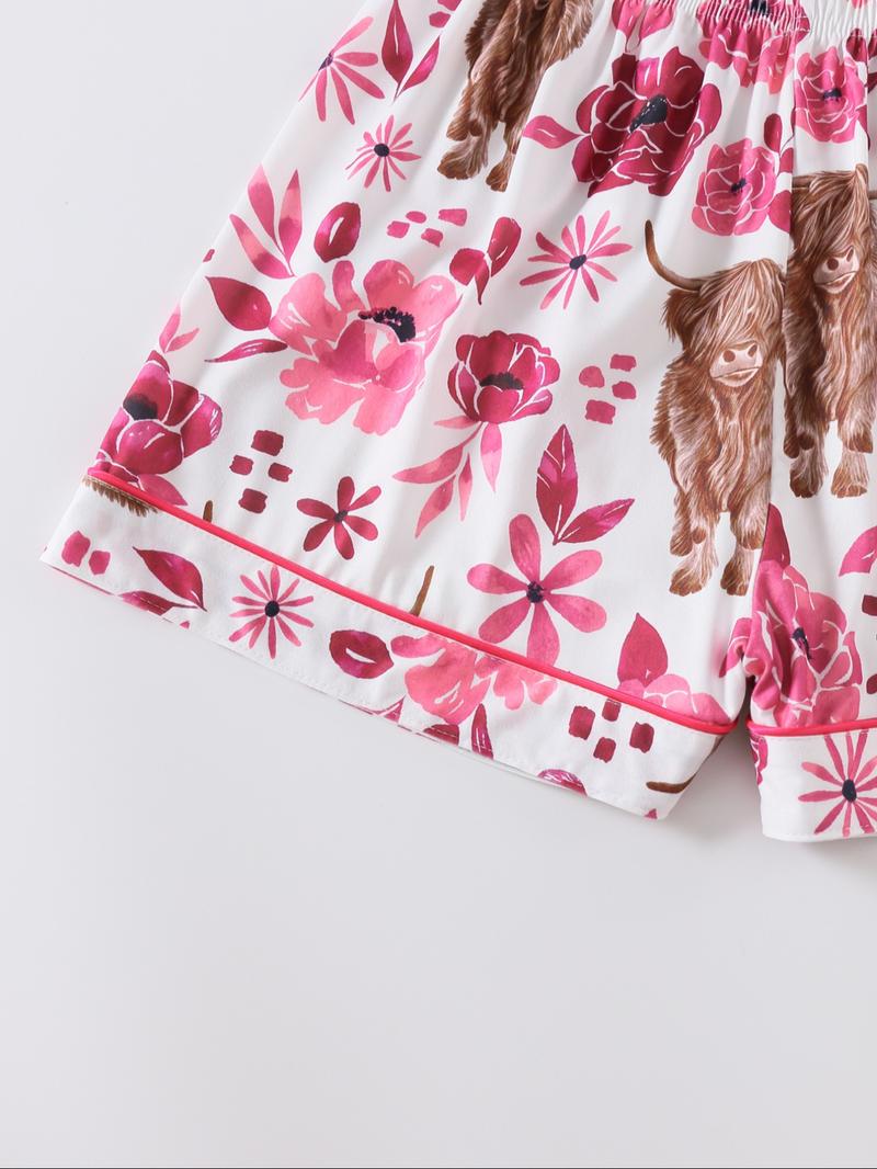 Women's Floral & Cow Print Top & Shorts Pajama Two-piece Set, Casual Comfy Short Sleeve Top & Shorts Pajama Set, Ladies Sleepwear for Summer, Womenswear Women's Floral & Cow Print Top & Shorts Pajama Two-piece Set, Casual Comfy Short Sleeve Top & Shorts Pajama Set, Ladies Sleepwear for Summer, Womenswear