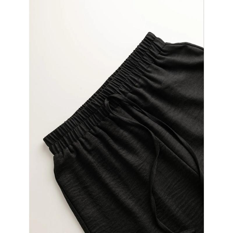 Women's Solid Button Front Shirt & Tie Front Wide Leg Pants Two-piece Set, Casual Drop Shoulder Long Sleeve Blouse Top & Trousers 2 Piece Set for Spring & Fall, Women's Clothes for Daily Wear Womenswear Suits Apricot Basic Minimalist Women's Solid Button Front Shirt & Tie Front Wide Leg Pants Two-piece Set, Casual Drop Shoulder Long Sleeve Blouse Top & Trousers 2 Piece Set for Spring & Fall, Women's Clothes for Daily Wear Womenswear Suits Apricot Basic Minimalist