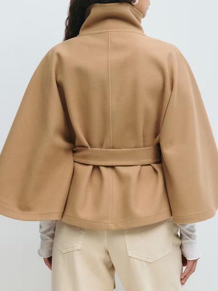 Women's Plain Front Buckle Belted Woolen Cape Coat, Casual Fall & Winter Outerwear, Stylish Daily Wear for Dating, Jackets Women's Plain Front Buckle Belted Woolen Cape Coat, Casual Fall & Winter Outerwear, Stylish Daily Wear for Dating, Jackets