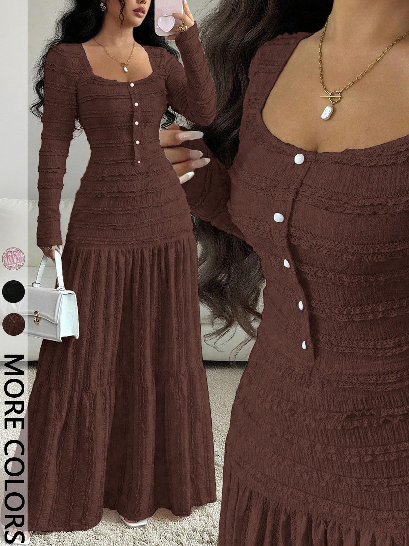 Women's Casual Elegant Party Sweet Cute Long Sleeve Square Neck Dress, Womenswear Stylish Ladies' Formal Evening Wear Elegant Gown, Perfect for Special Occasions Valentine's Day, Sweet And Cute Women's Casual Elegant Party Sweet Cute Long Sleeve Square Neck Dress, Womenswear Stylish Ladies' Formal Evening Wear Elegant Gown, Perfect for Special Occasions Valentine's Day, Sweet And Cute