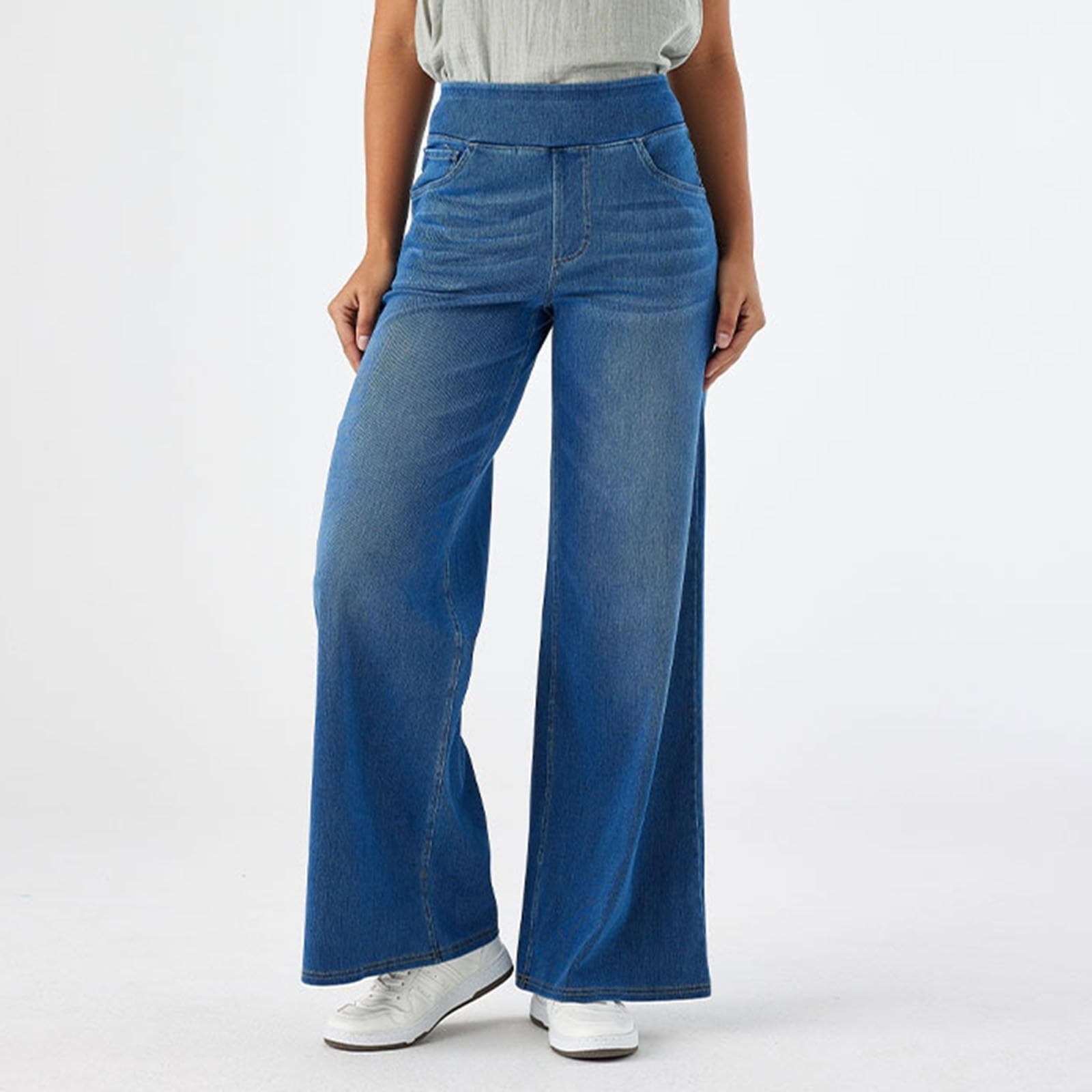 2026🔥 Halara FlexTM High Waisted Multiple Pockets Baggy Wide Leg Washed Stretchy Knit Casual Jeans
