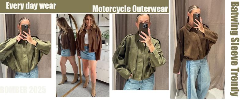 Yeokou Women's Faux Suede Bomber Jacket Oversized Pilot Coats Fall Lapel Zip Up Motorcycle Streetwear Outerwear Yeokou Women's Faux Suede Bomber Jacket Oversized Pilot Coats Fall Lapel Zip Up Motorcycle Streetwear Outerwear