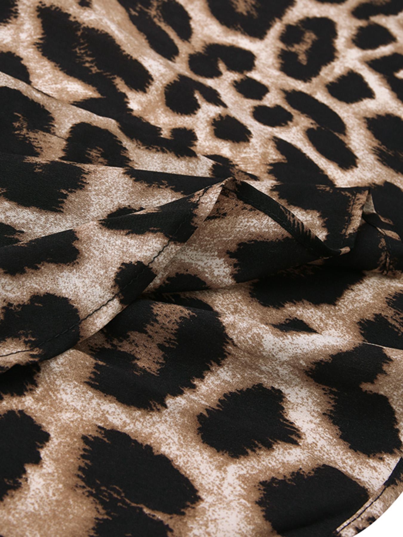 Women's Leopard Print Button Front Flap Pocket Shirt Fabric Dress, Casual Curved Hem Long Sleeve Collared Long Dress for Daily Wear, Ladies' Clothes for All Seasons, Womenswear Women's Leopard Print Button Front Flap Pocket Shirt Fabric Dress, Casual Curved Hem Long Sleeve Collared Long Dress for Daily Wear, Ladies' Clothes for All Seasons, Womenswear