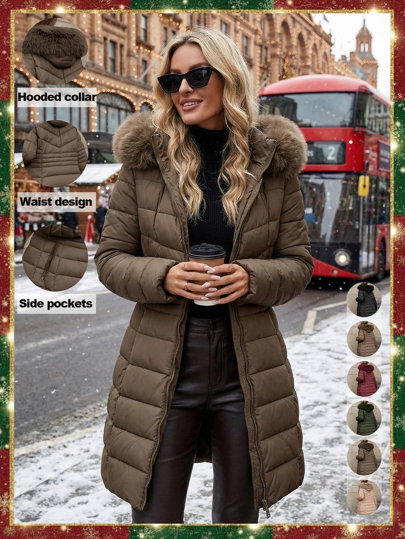 Women's Casual Hooded Waterproof Cotton Jacket, Lightweight Down Coat with Pockets, Loose Fit Thick Fabric for Fall & Winter