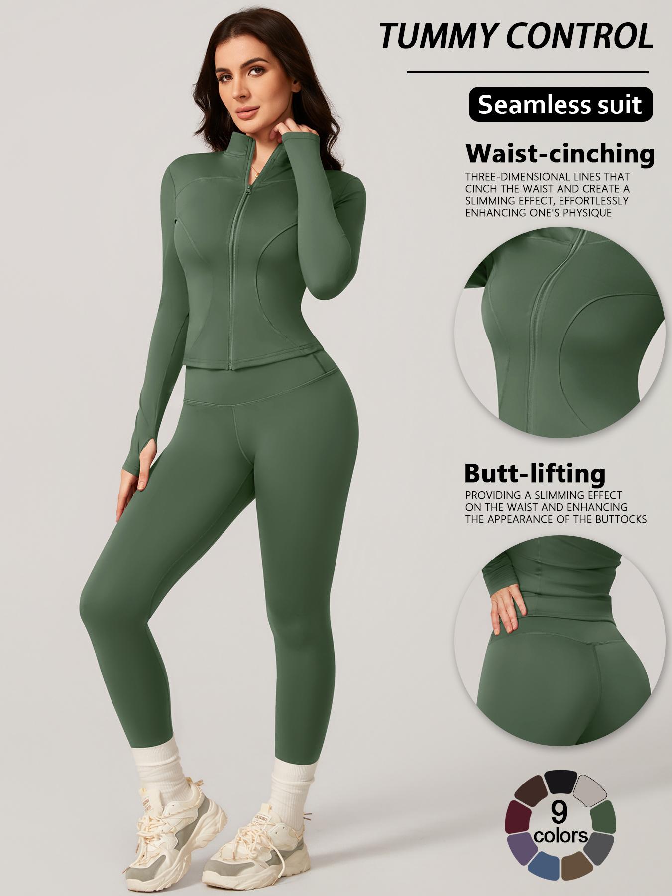 Women's Two-Piece Slim-Fitting Workout Set, Long Sleeve Top and Below-Ankle Sports Pants with Natural Waistline, All-Season Wearable Comfort Tracksuit Set, Stretchy Suit Set, Sportswear Set